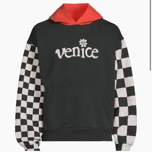 Venice Graphic Checkerboard Sleeve Hoodie - Black & Red